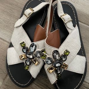 Marni Jeweled Calf Haired Sandals